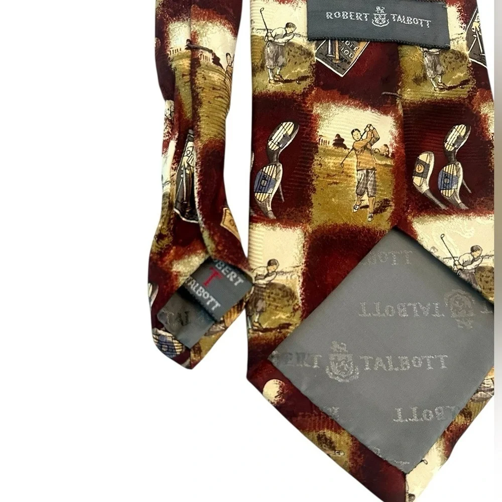 VTG Robert Talbott Novelty Golf Silk Tie - Burgundy and Gold Print